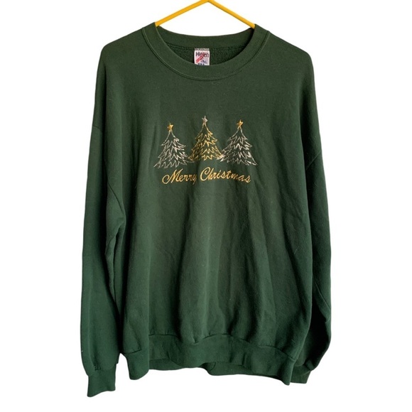 Vintage Merry Christmas Holiday Tree Crewneck Sweatshirt Adult XL 90s Sweater - Picture 1 of 4